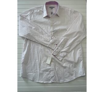 NWT Perry Ellis Portfolio Slim Fit Button Down Pink Print Size Men's 17.5 34/35